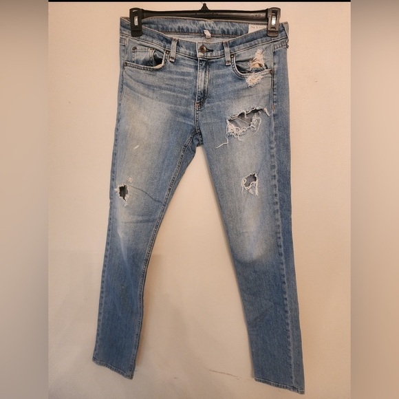 Rag & Bone Jeans Womens 27 Blue Denim Distressed The Dre Slim Fit Low Rise Pants - Picture 1 of 4